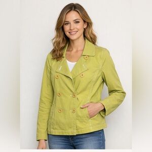 Susan Bristol Lime Green Double-Breasted lightweight chartreuse Pea Coat large
